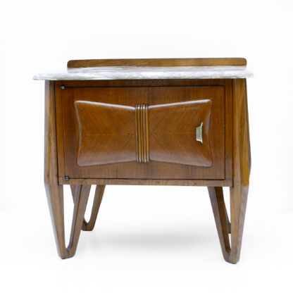 Pair of Mid-Century Modern Italian Walnut and Marble Nightstands, 1950s - Image 4
