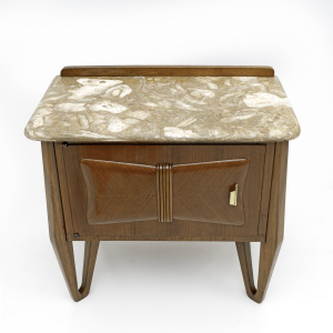 Pair of Mid-Century Modern Italian Walnut and Marble Nightstands, 1950s