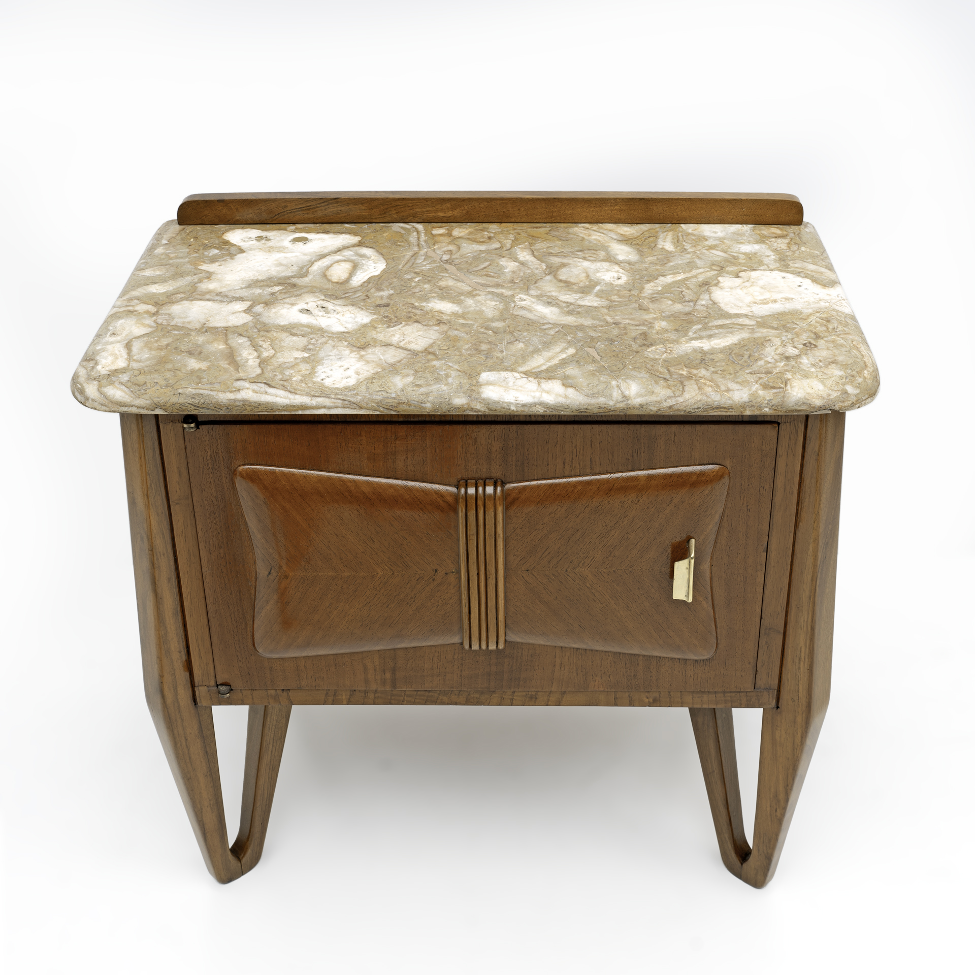 Pair of Mid-Century Modern Italian Walnut and Marble Nightstands, 1950s