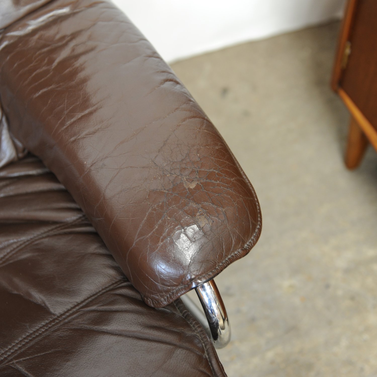 Pair of Norwegian Lounge Chairs with Footstools in Brown Leather by Skoghaus Industri, 1960s, Set of 2
