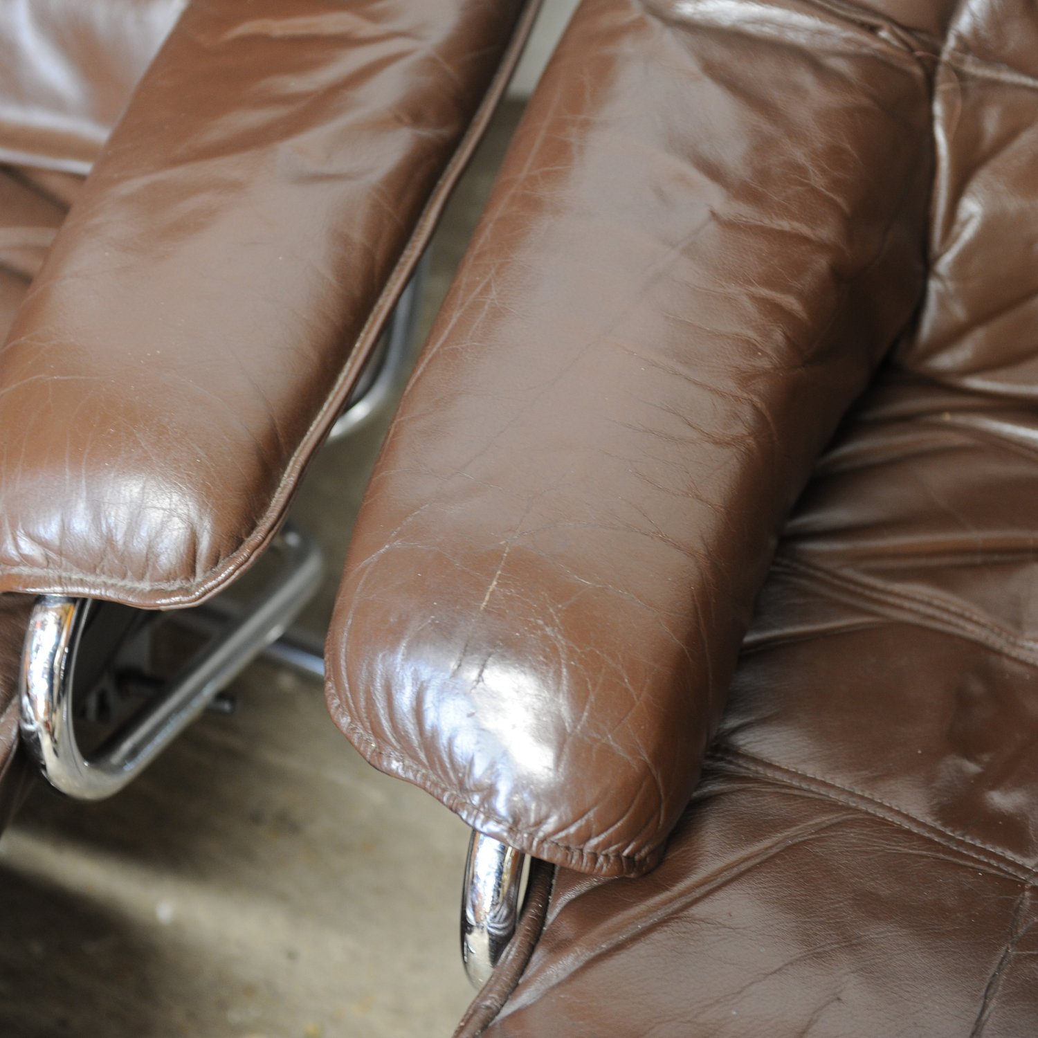Pair of Norwegian Lounge Chairs with Footstools in Brown Leather by Skoghaus Industri, 1960s, Set of 2