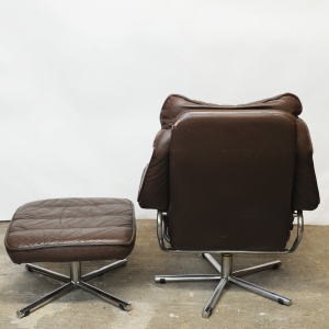 Pair of Norwegian Lounge Chairs with Footstools in Brown Leather by Skoghaus Industri, 1960s, Set of 2