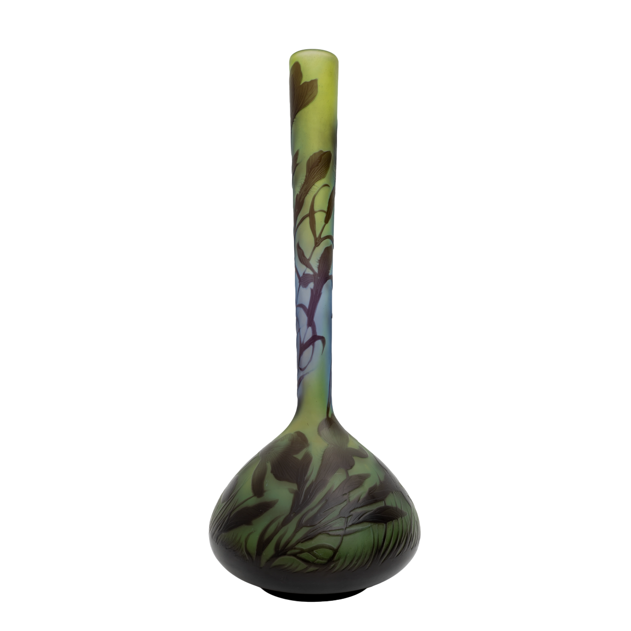 Émile Gallé Art Nouveau Floral Decoration Cameo Bulb Glass Vase, France 1900