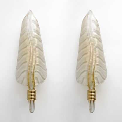 Pair of Barovier & Toso Style Mid-Century Modern Murano Glass Gold Leaf Sconces - Image 2