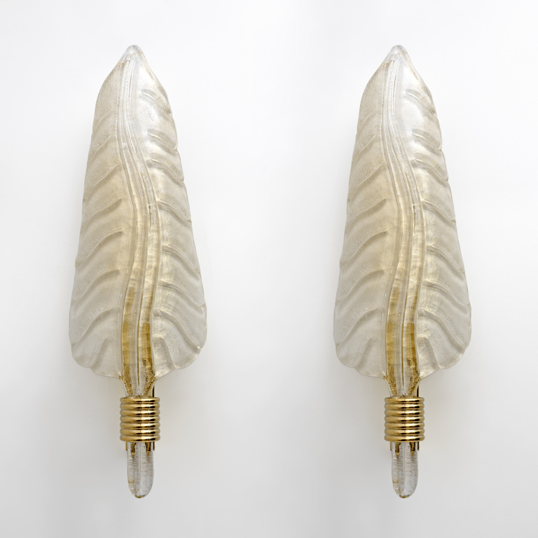 Pair of Barovier & Toso Style Mid-Century Modern Murano Glass Gold Leaf Sconces - Image 2