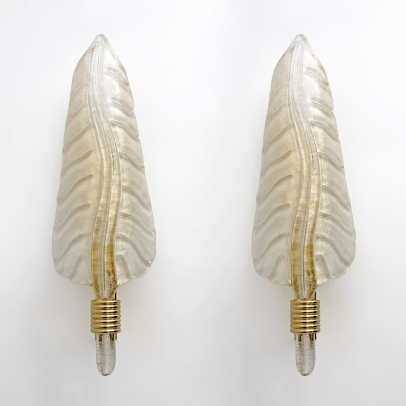 Pair of Barovier & Toso Style Mid-Century Modern Murano Glass Gold Leaf Sconces