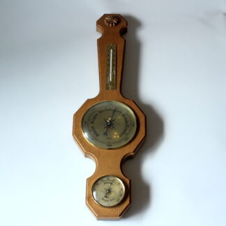 Old german weather station made of oak wood, metal and glass (Thermometer, Barometer, Hygrometer), vintage from the 70s
