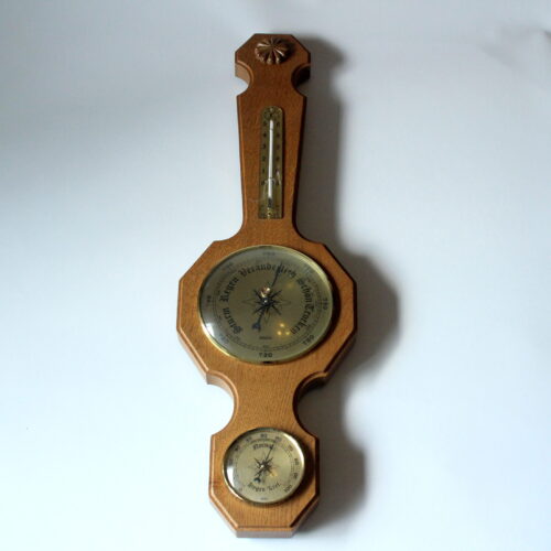 Old german weather station made of oak wood, metal and glass (Thermometer, Barometer, Hygrometer), vintage from the 70s