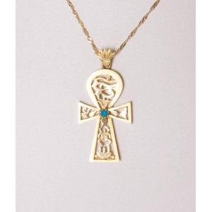 Gold Chain and Cross with Turquoise Centre