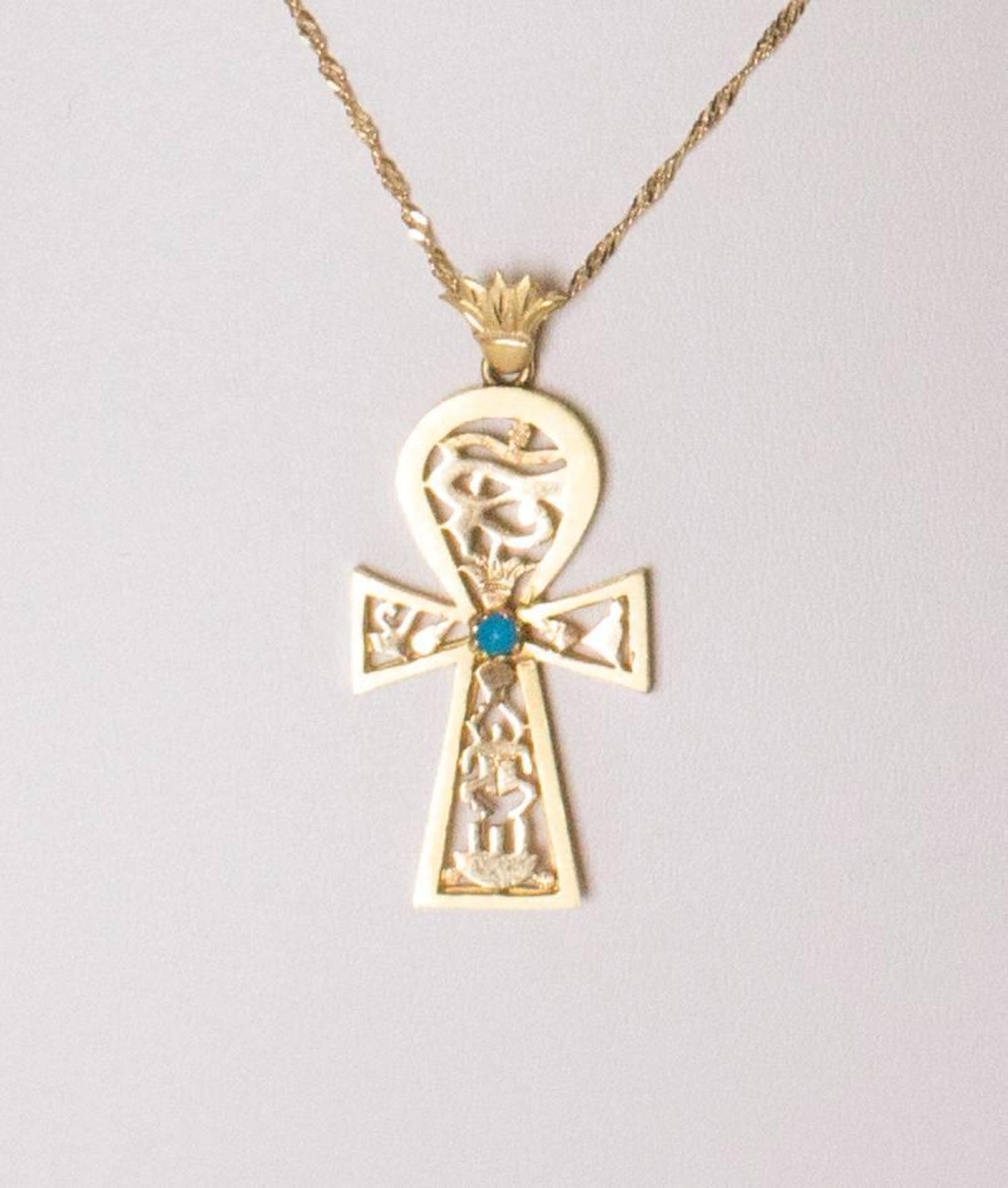 Gold Chain and Cross with Turquoise Centre