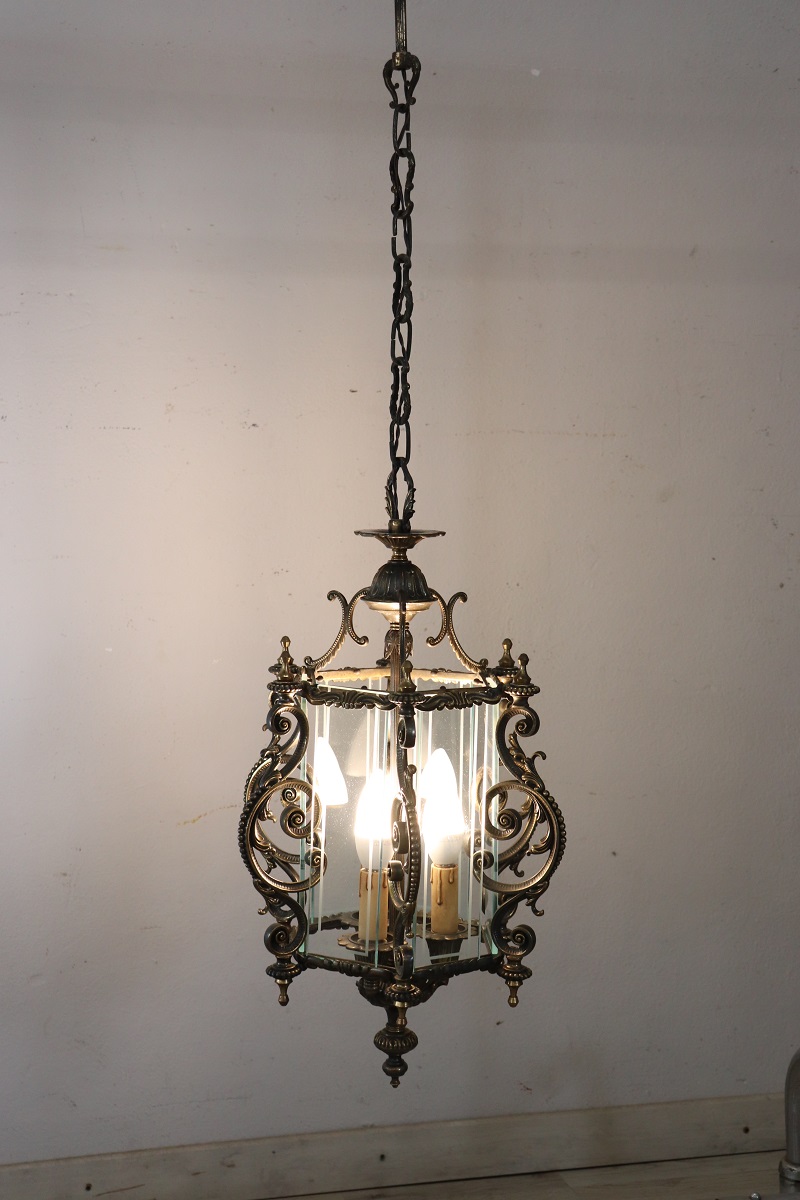 Vintage Bronze and Glass Lantern, 1980s