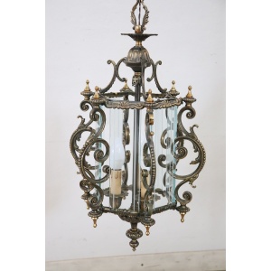 Vintage Bronze and Glass Lantern, 1980s