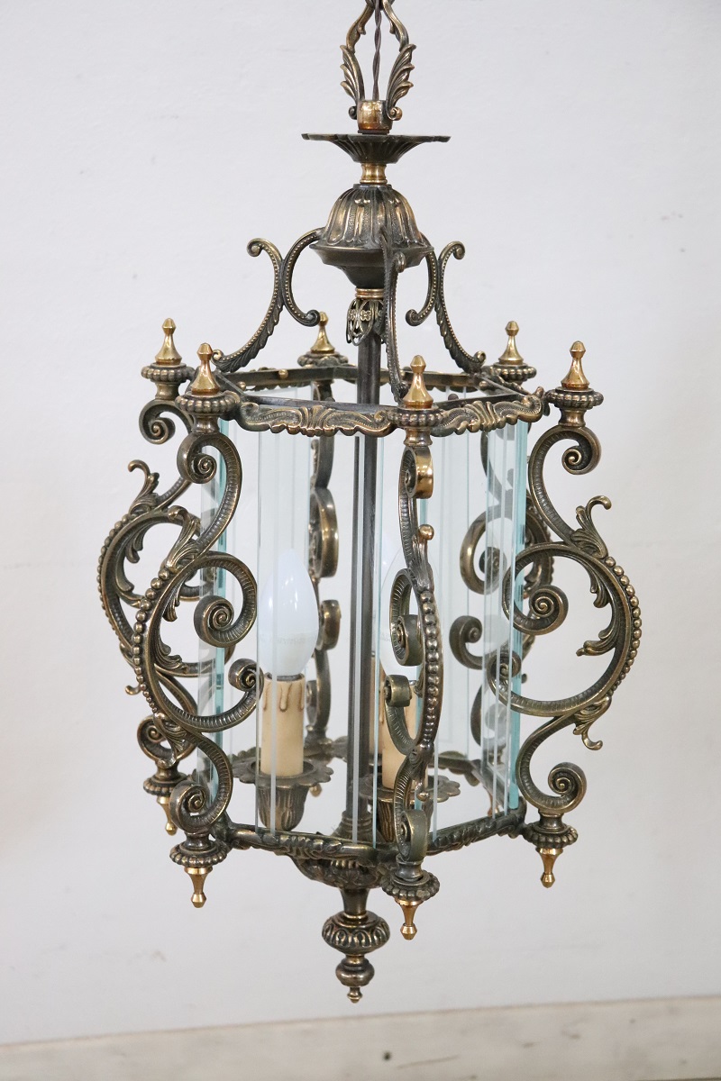 Vintage Bronze and Glass Lantern, 1980s