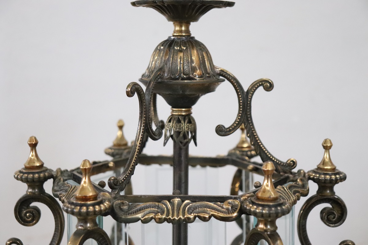 Vintage Bronze and Glass Lantern, 1980s