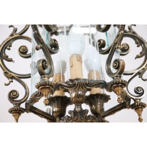 Vintage Bronze and Glass Lantern, 1980s