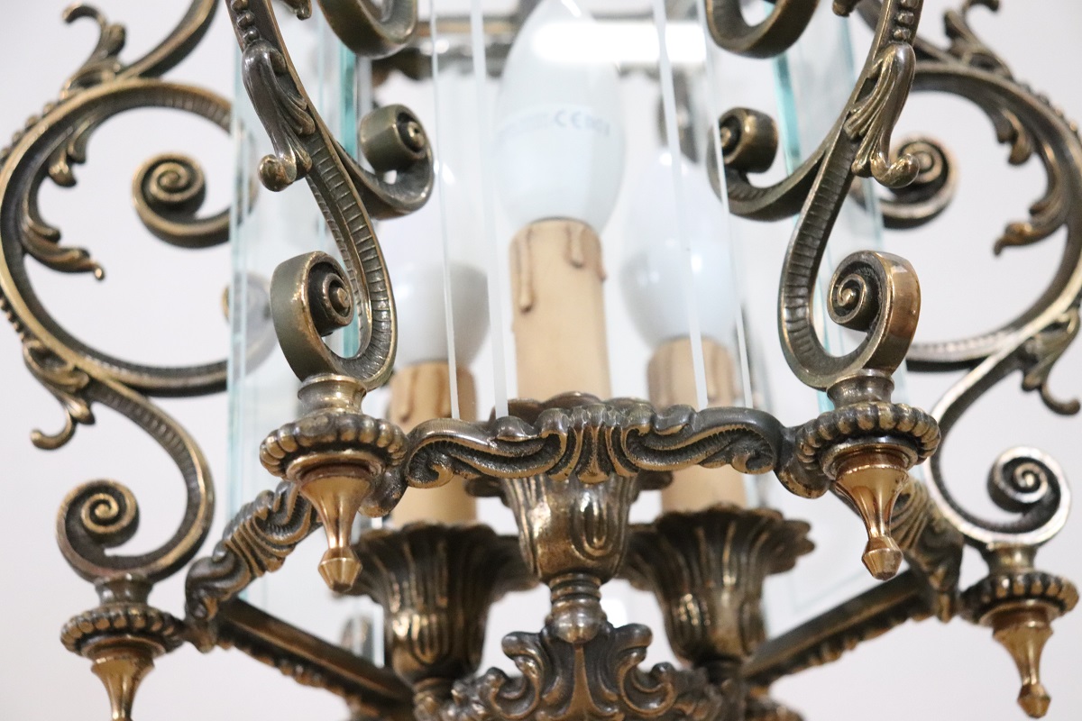 Vintage Bronze and Glass Lantern, 1980s
