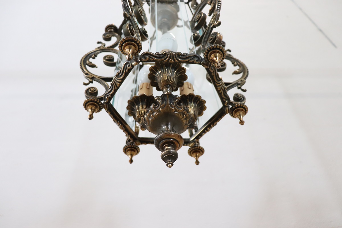 Vintage Bronze and Glass Lantern, 1980s