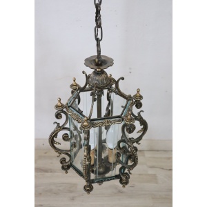 Vintage Bronze and Glass Lantern, 1980s