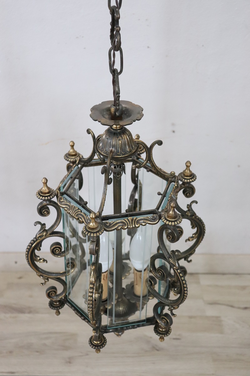 Vintage Bronze and Glass Lantern, 1980s