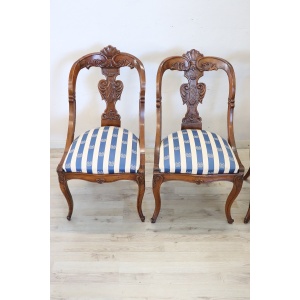 Dining Chairs in Carved Walnut, Early 19th Century, Set of 4