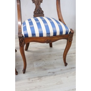 Dining Chairs in Carved Walnut, Early 19th Century, Set of 4