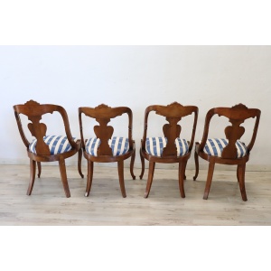 Dining Chairs in Carved Walnut, Early 19th Century, Set of 4
