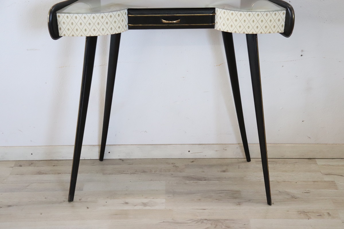 Console Table in Wood and Glass Top, 1950s