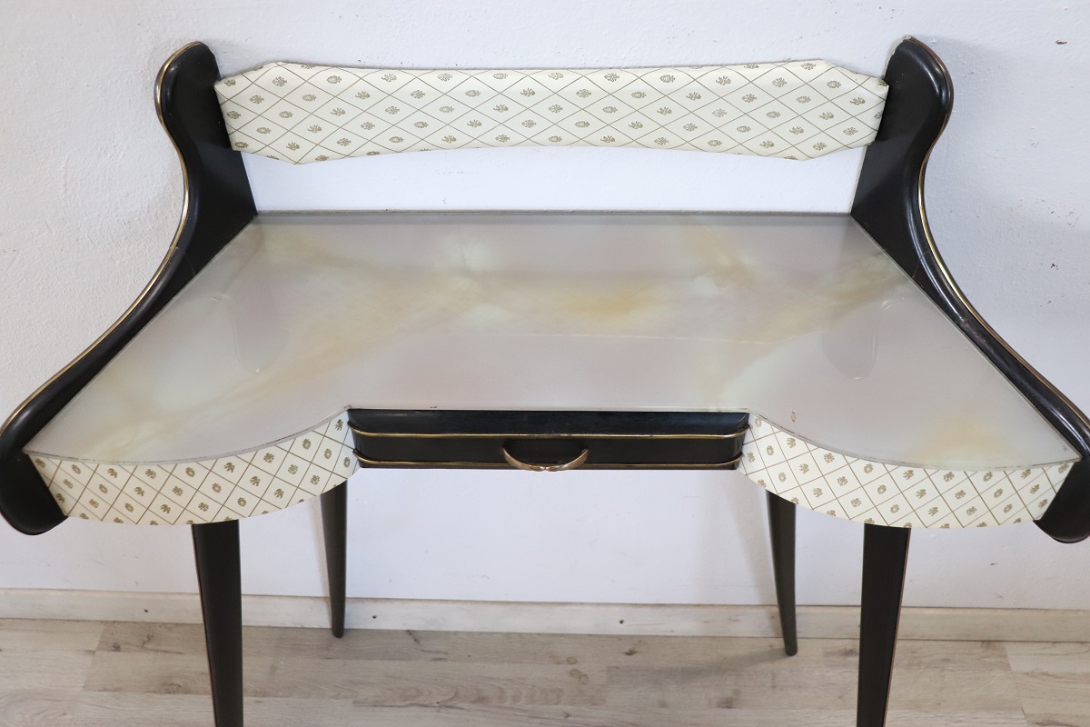 Console Table in Wood and Glass Top, 1950s