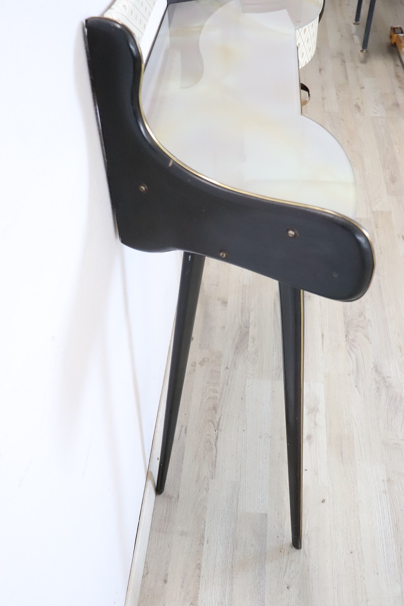 Console Table in Wood and Glass Top, 1950s