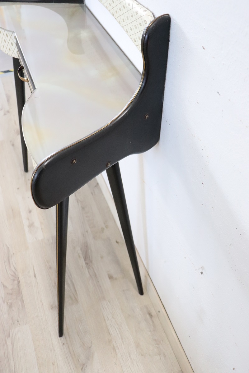 Console Table in Wood and Glass Top, 1950s