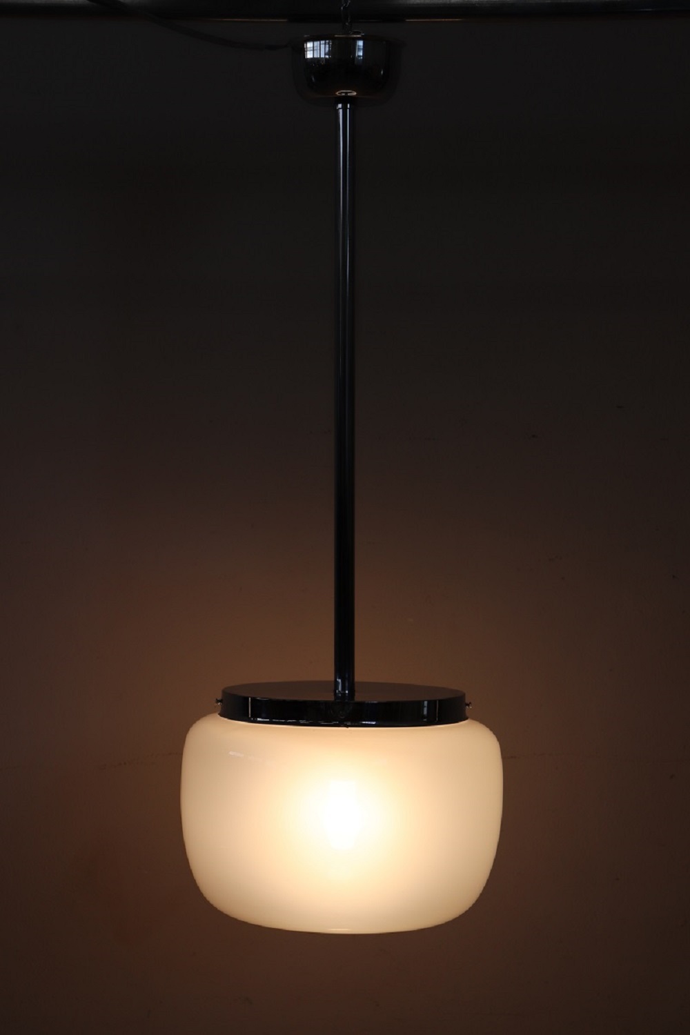 Opaline Glass and Chrome Pendant Light, 1960s