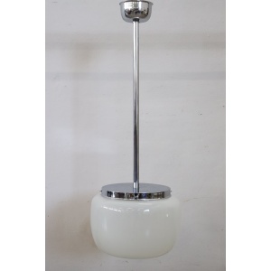 Opaline Glass and Chrome Pendant Light, 1960s