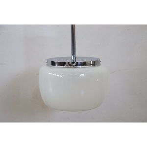 Opaline Glass and Chrome Pendant Light, 1960s
