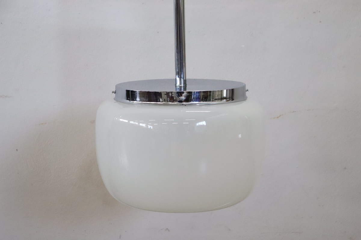 Opaline Glass and Chrome Pendant Light, 1960s