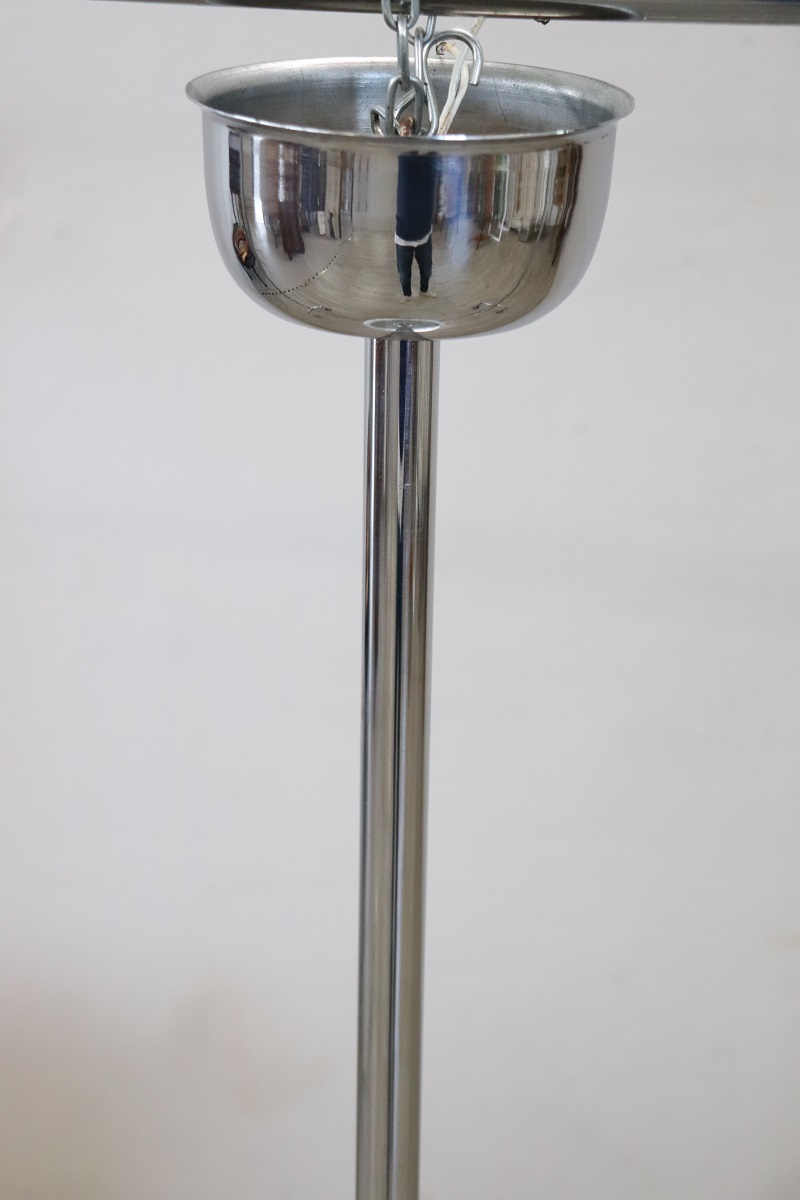 Opaline Glass and Chrome Pendant Light, 1960s