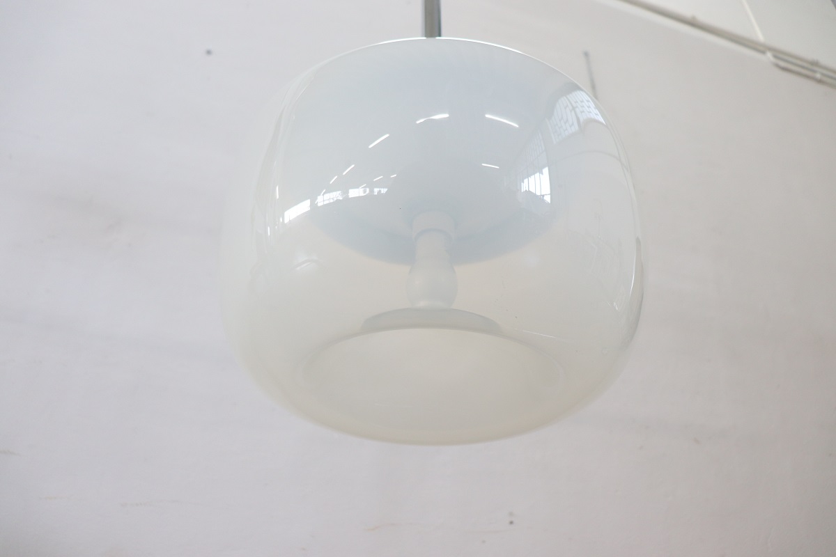 Opaline Glass and Chrome Pendant Light, 1960s