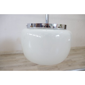 Opaline Glass and Chrome Pendant Light, 1960s