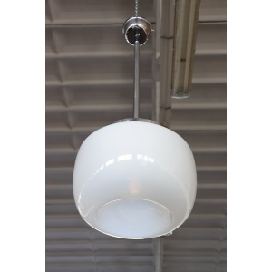 Opaline Glass and Chrome Pendant Light, 1960s