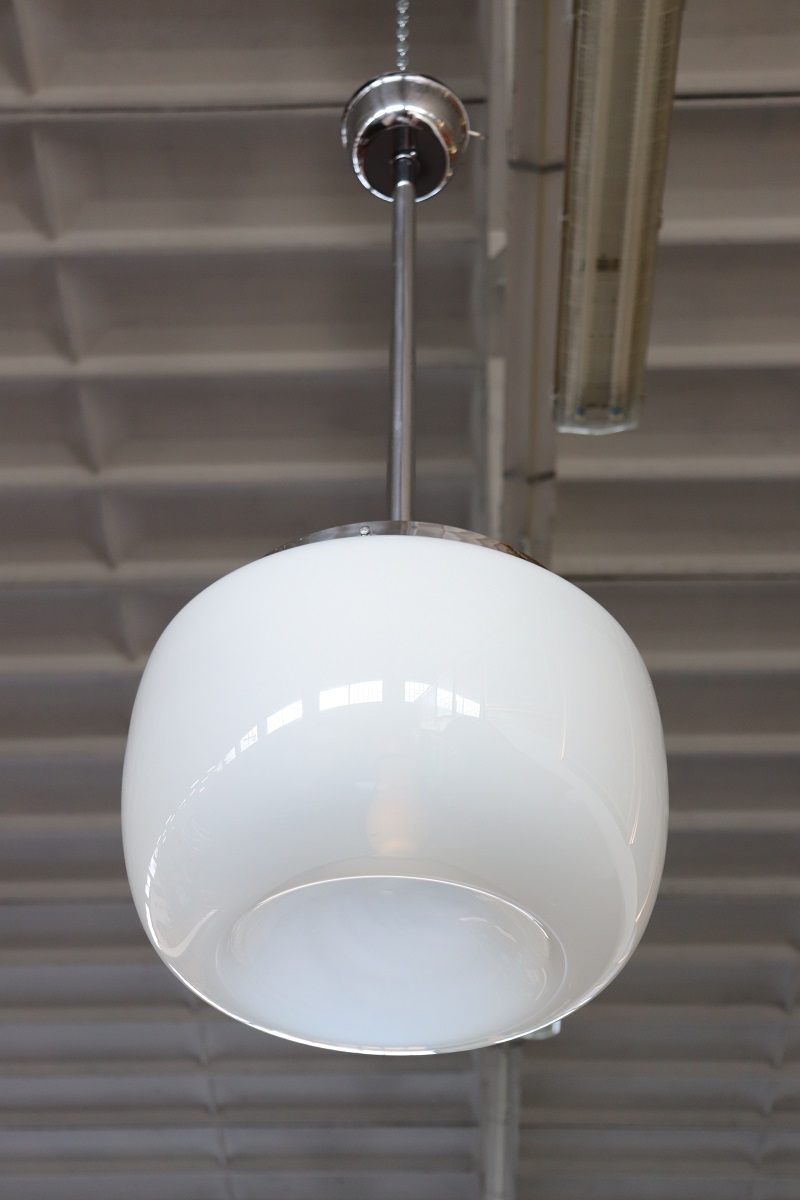 Opaline Glass and Chrome Pendant Light, 1960s