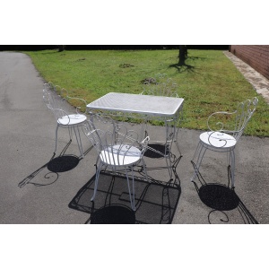 Garden Set in White Iron with Table and Armchairs, 1970s