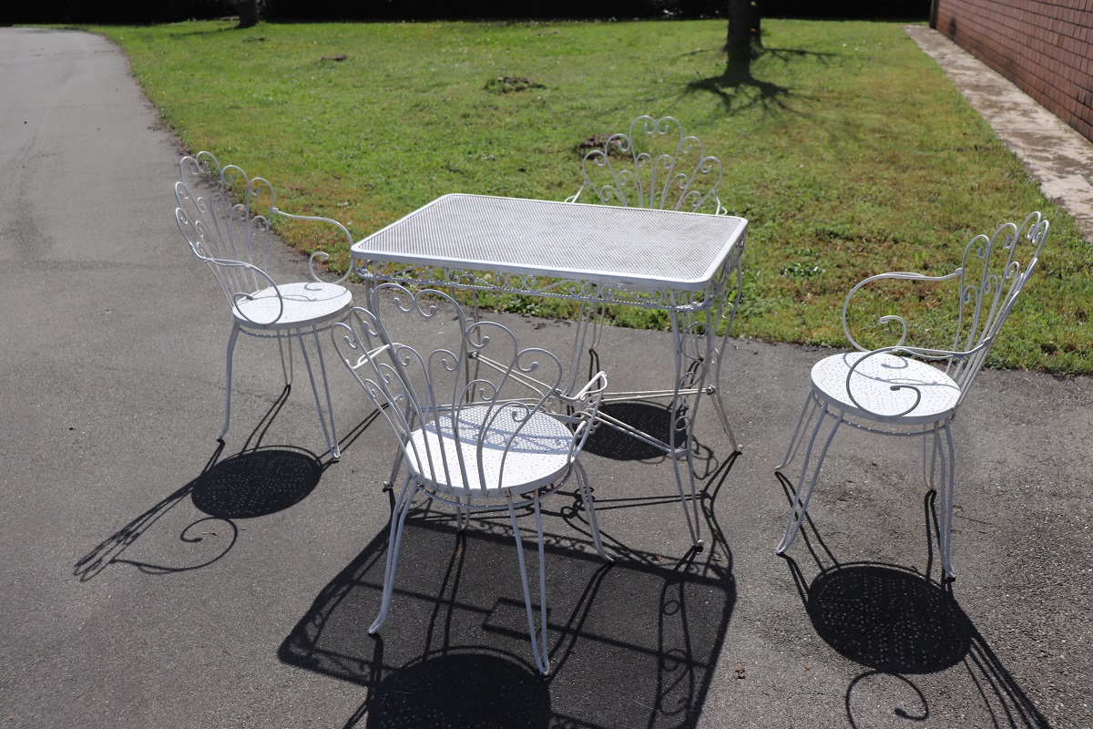 Garden Set in White Iron with Table and Armchairs, 1970s