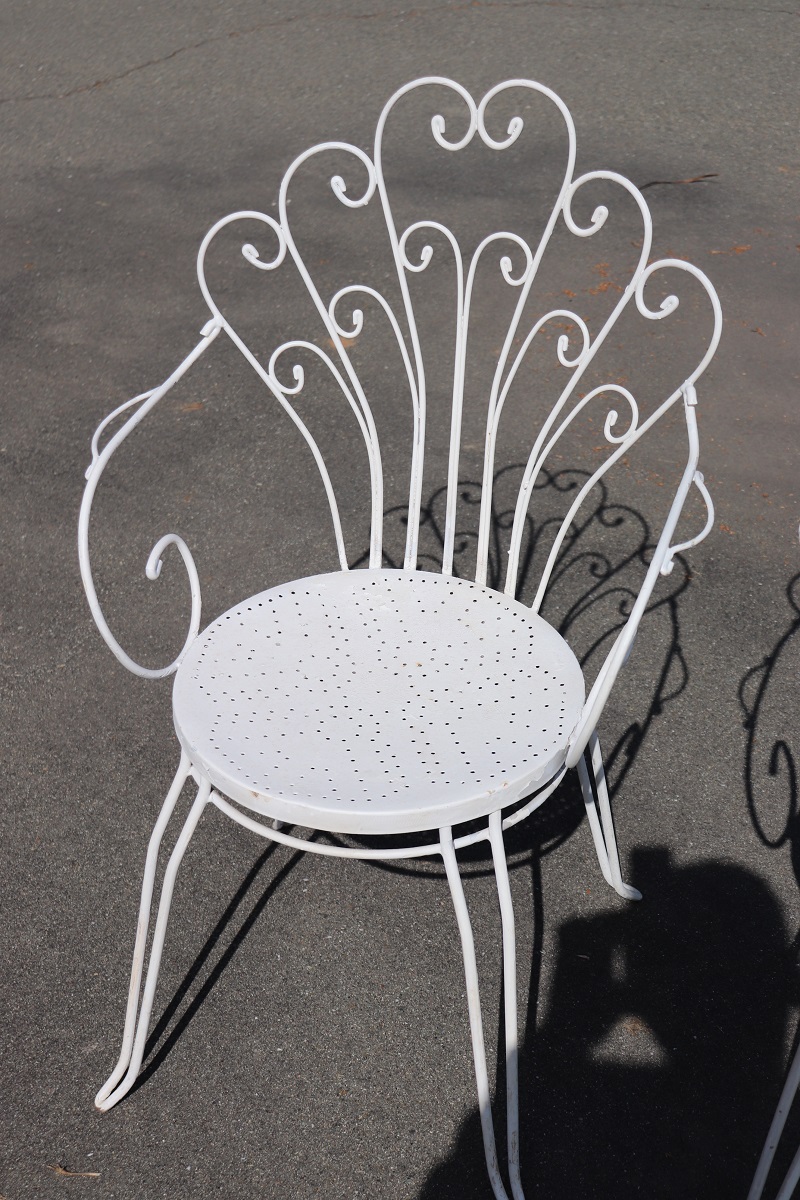Garden Set in White Iron with Table and Armchairs, 1970s