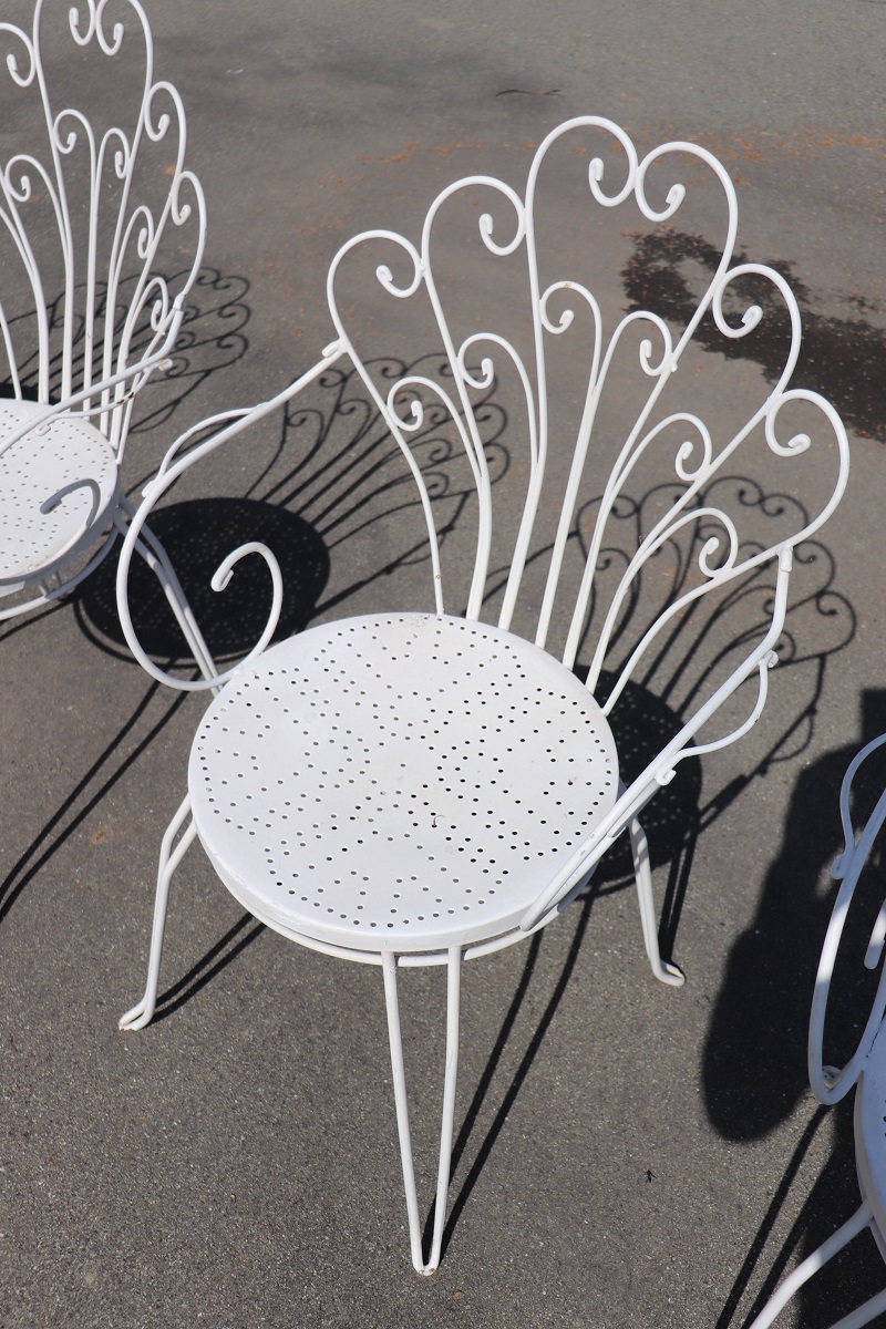 Garden Set in White Iron with Table and Armchairs, 1970s