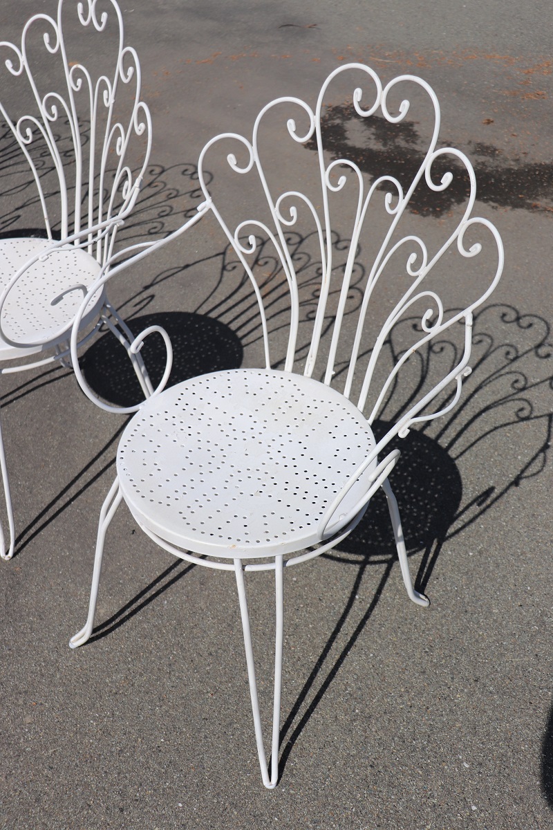 Garden Set in White Iron with Table and Armchairs, 1970s