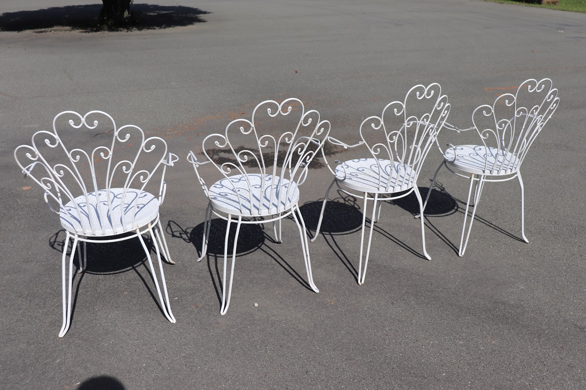 Garden Set in White Iron with Table and Armchairs, 1970s