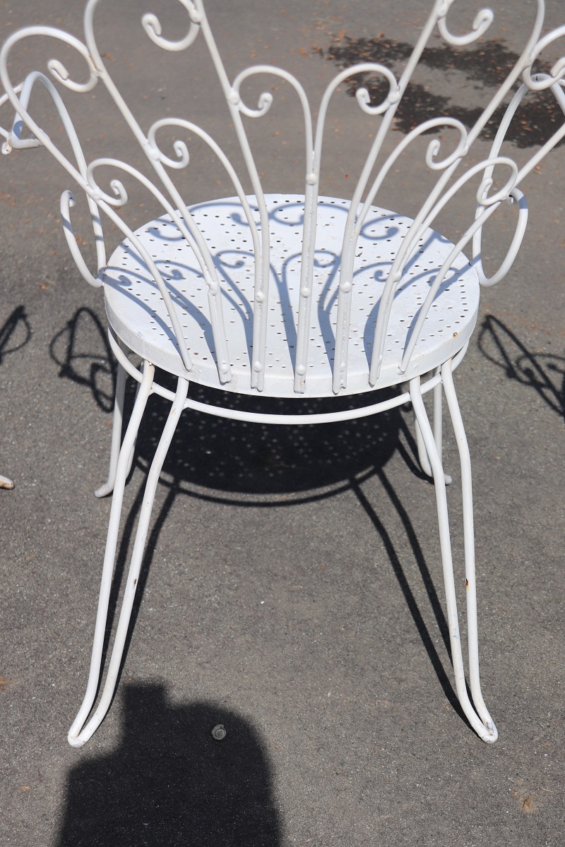 Garden Set in White Iron with Table and Armchairs, 1970s