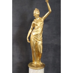 Sculptural Figures, Gilt Bronze On Alabaster Bases, Early 20th Century, Set Of 2