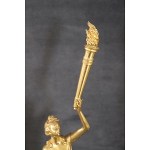 Sculptural Figures, Gilt Bronze On Alabaster Bases, Early 20th Century, Set Of 2