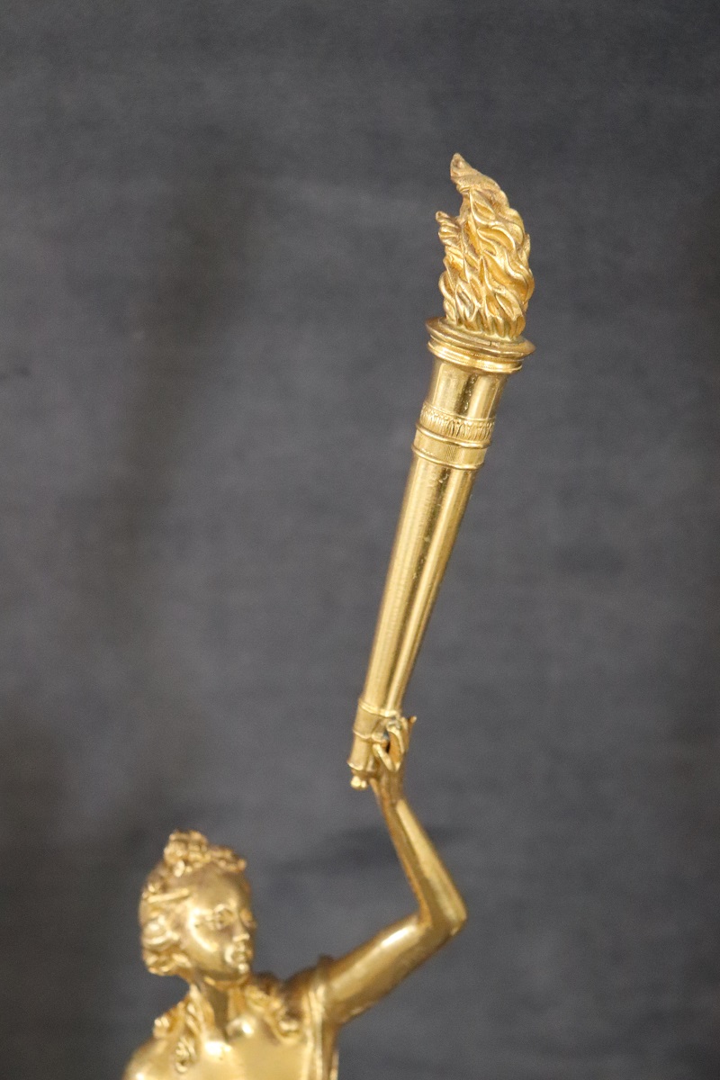 Sculptural Figures, Gilt Bronze On Alabaster Bases, Early 20th Century, Set Of 2