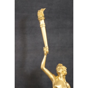 Sculptural Figures, Gilt Bronze On Alabaster Bases, Early 20th Century, Set Of 2